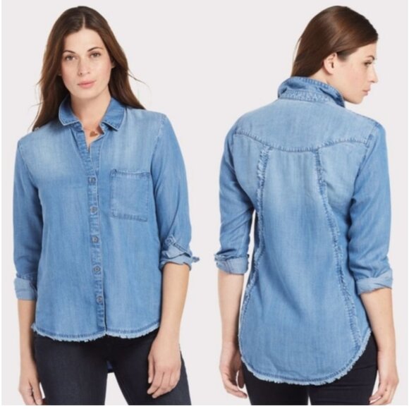 Anthropologie Cloth & Stone Frayed Seams Back Chambray Button Up Shirt size M - Picture 14 of 14